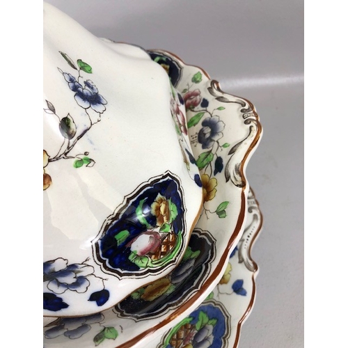 215 - Antique China, Corona Ware old Woodstock pattern soup terrine with cover and base saucer AF