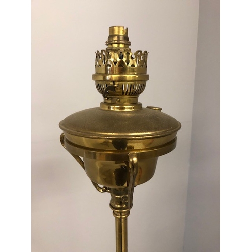 216 - Vintage lighting, brass standard lamp in the style of a Victorian oil lamp, approximately 155cm high