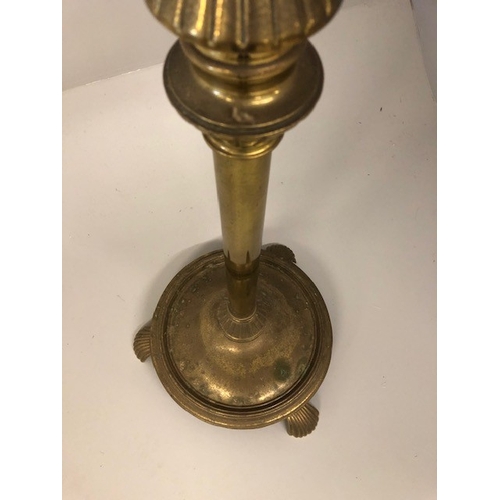 216 - Vintage lighting, brass standard lamp in the style of a Victorian oil lamp, approximately 155cm high