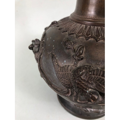 221 - Japanese 19th century (late Edo) bronze vase, decorated in high relief with coiled dragon around nec... 