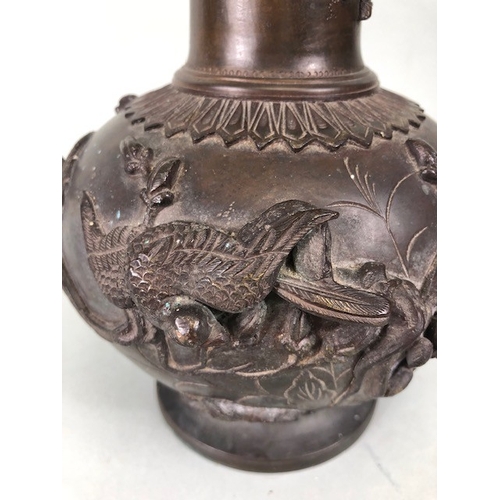 221 - Japanese 19th century (late Edo) bronze vase, decorated in high relief with coiled dragon around nec... 