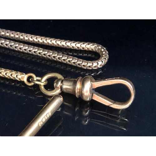 23 - 9ct Gold snake style watch chain with 9ct gold Albert, hallmarked to clasp and Albert approx 44cm in... 