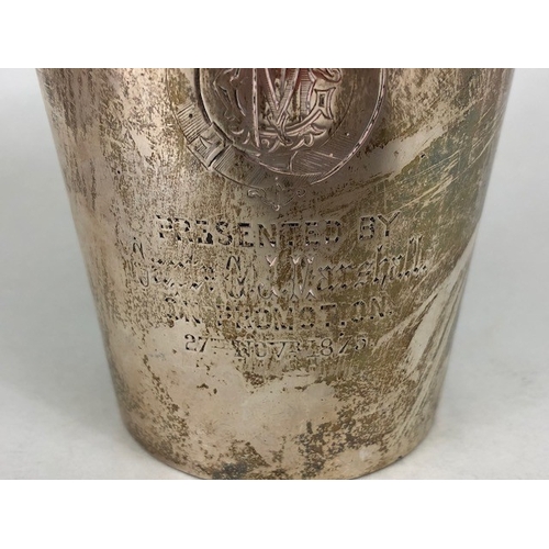 3 - Military Interest: A Silver hallmarked toasting cup engraved with the 1st West India Regiment crest ... 