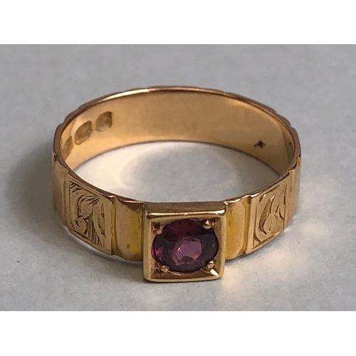 35 - Antique Jewellery, 18ct hallmarked fancy band set with a central Ruby approximately 3.06g Size N