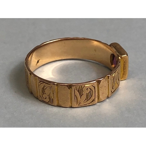 35 - Antique Jewellery, 18ct hallmarked fancy band set with a central Ruby approximately 3.06g Size N