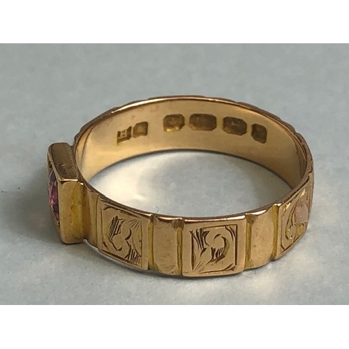 35 - Antique Jewellery, 18ct hallmarked fancy band set with a central Ruby approximately 3.06g Size N