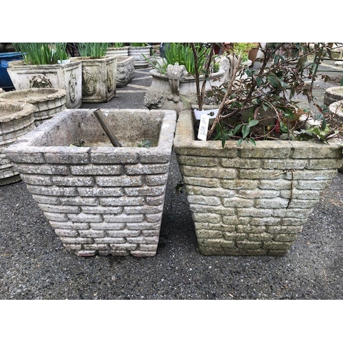 405 - Pair square brick style concrete garden planters