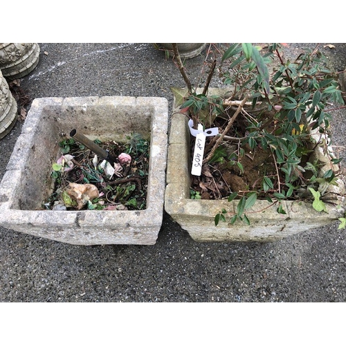 405 - Pair square brick style concrete garden planters