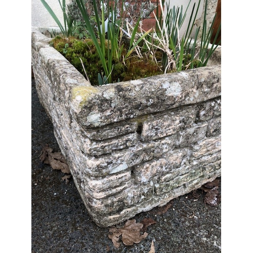 406 - Pair square brick style concrete garden planters