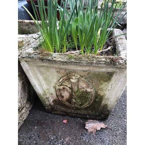 407 - Three square garden planters with Prince wales feathers decoration (3)