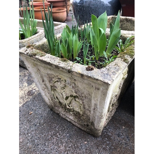 407 - Three square garden planters with Prince wales feathers decoration (3)