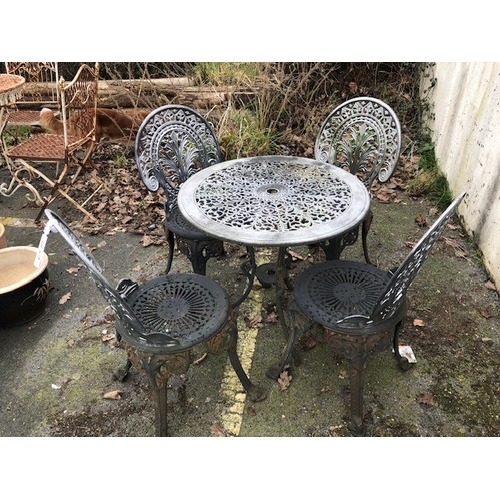 417 - Metal garden table and four chairs Bistro style