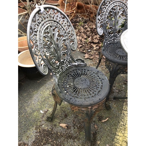 417 - Metal garden table and four chairs Bistro style