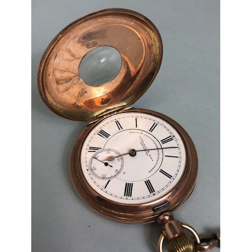 42 - Antique Half hunter gold pocket watch the case marked K9, white dial with Roman numerals and inset s... 