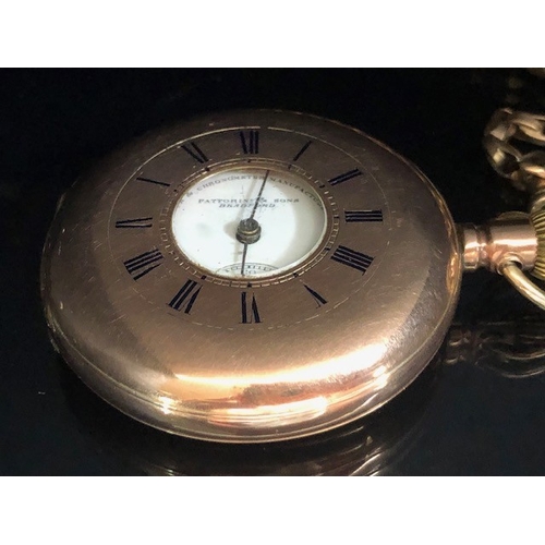 42 - Antique Half hunter gold pocket watch the case marked K9, white dial with Roman numerals and inset s... 