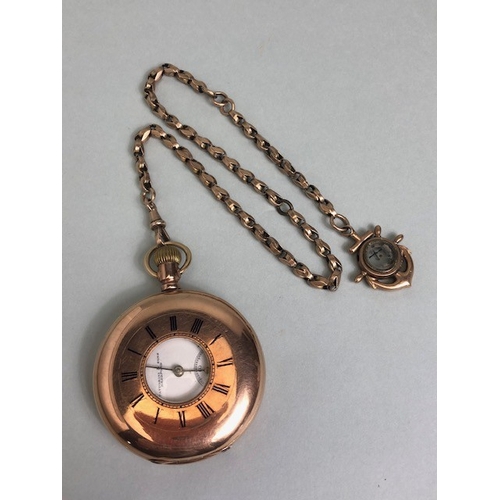 42 - Antique Half hunter gold pocket watch the case marked K9, white dial with Roman numerals and inset s... 