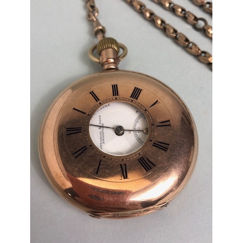 42 - Antique Half hunter gold pocket watch the case marked K9, white dial with Roman numerals and inset s... 