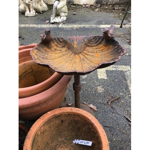 420 - Collection of terracotta garden pots and a metal birdbath