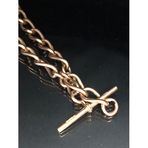 5 - 9ct Rose Gold Albert double chain with one 9ct clasp, with large 9ct Hallmarked links, Albert to dro... 