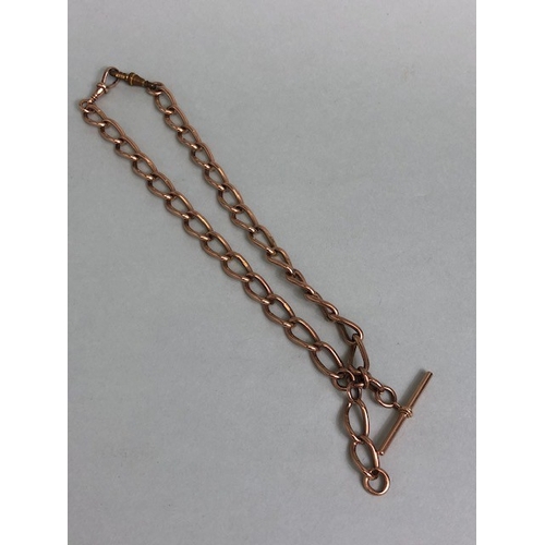 5 - 9ct Rose Gold Albert double chain with one 9ct clasp, with large 9ct Hallmarked links, Albert to dro... 