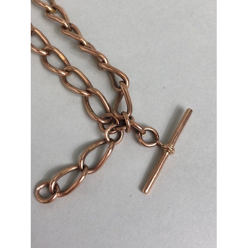 5 - 9ct Rose Gold Albert double chain with one 9ct clasp, with large 9ct Hallmarked links, Albert to dro... 