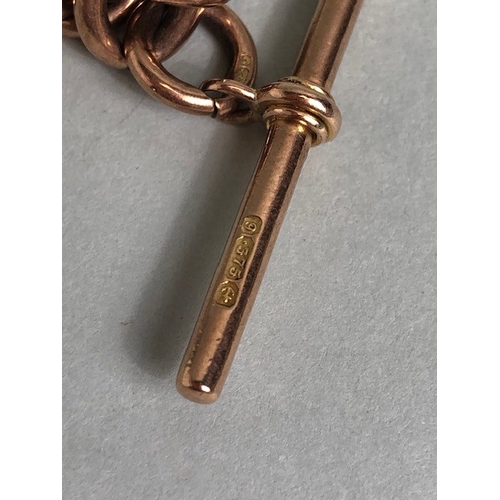 5 - 9ct Rose Gold Albert double chain with one 9ct clasp, with large 9ct Hallmarked links, Albert to dro... 