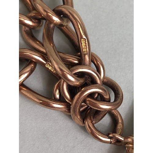 5 - 9ct Rose Gold Albert double chain with one 9ct clasp, with large 9ct Hallmarked links, Albert to dro... 