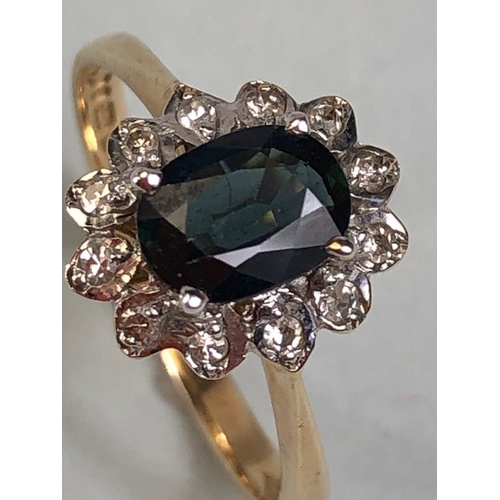 52 - Antique and Vintage jewellery, 9ct gold hallmarked cluster ring set with central dark sapphire surro... 