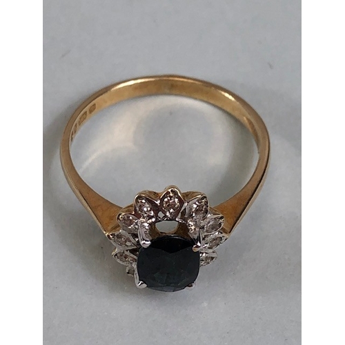 52 - Antique and Vintage jewellery, 9ct gold hallmarked cluster ring set with central dark sapphire surro... 