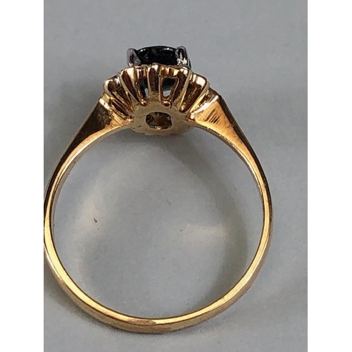 52 - Antique and Vintage jewellery, 9ct gold hallmarked cluster ring set with central dark sapphire surro... 