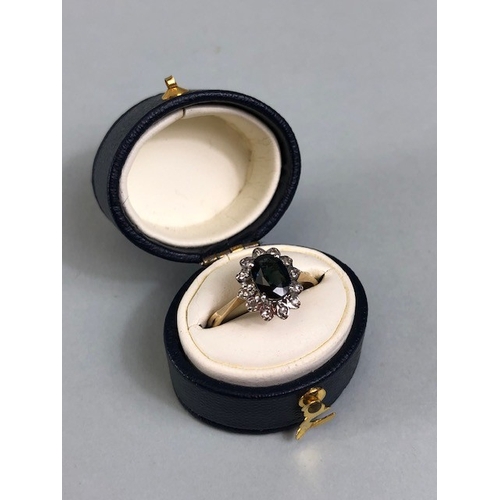 52 - Antique and Vintage jewellery, 9ct gold hallmarked cluster ring set with central dark sapphire surro... 