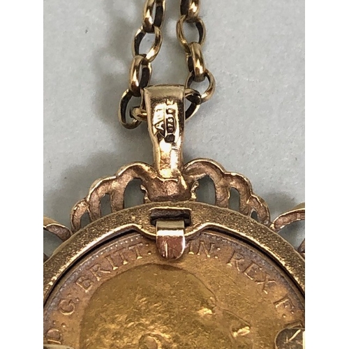 54 - Full sovereign dated 1903 in a 9ct pendant mount on a 9ct belcher chain, total weight 12.15g