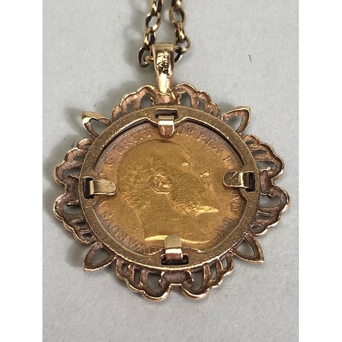 54 - Full sovereign dated 1903 in a 9ct pendant mount on a 9ct belcher chain, total weight 12.15g