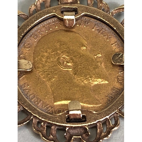 54 - Full sovereign dated 1903 in a 9ct pendant mount on a 9ct belcher chain, total weight 12.15g