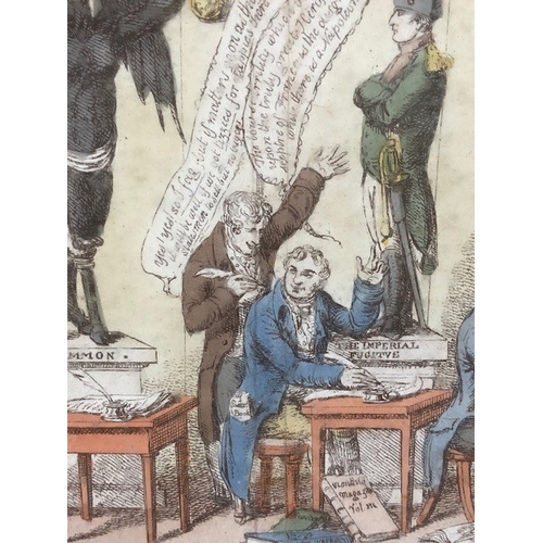 157 - Antique prints, three early 19th century satirical political prints, Buonaparte and his old friend, ... 
