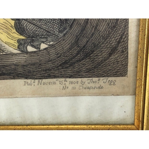 157 - Antique prints, three early 19th century satirical political prints, Buonaparte and his old friend, ... 
