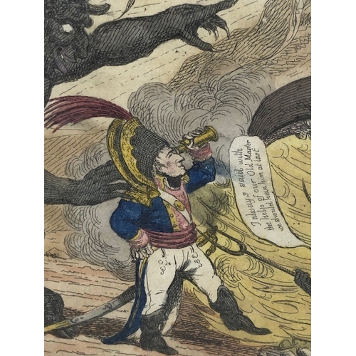 157 - Antique prints, three early 19th century satirical political prints, Buonaparte and his old friend, ... 