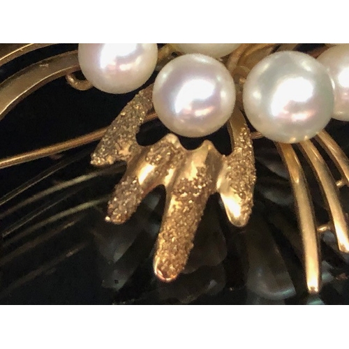 17 - 14ct Gold and pearl floral spray brooch with ten raised pearls and texture to some gold petals appro... 