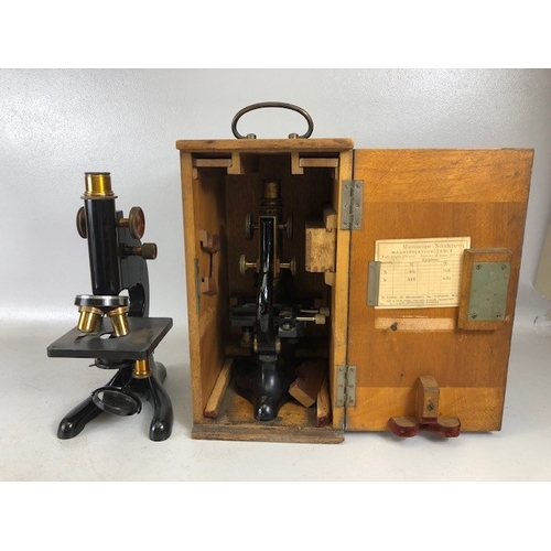 189 - Antique and vintage Microscopes, E Leitz Wetzlar Microscope 138678, in its wooden case, and a Becks ... 