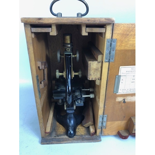 189 - Antique and vintage Microscopes, E Leitz Wetzlar Microscope 138678, in its wooden case, and a Becks ... 