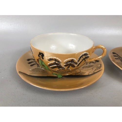 87 - Oriental ceramics to include Japanese satsuma plates, Noritake cups and saucers, Chinese yellow Ging... 