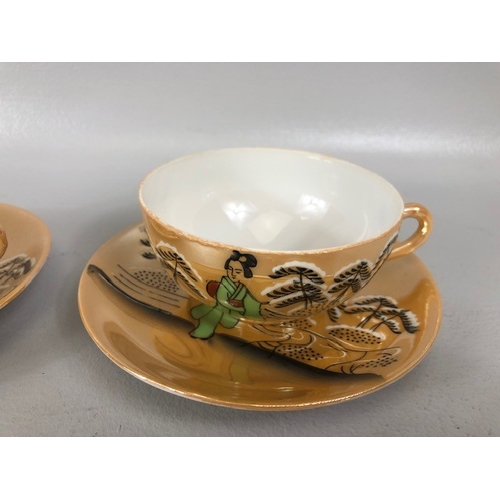 87 - Oriental ceramics to include Japanese satsuma plates, Noritake cups and saucers, Chinese yellow Ging... 