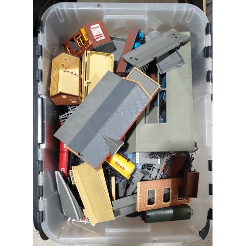 51 - A box of Hornby 00 model railway goods wagons and accessories.