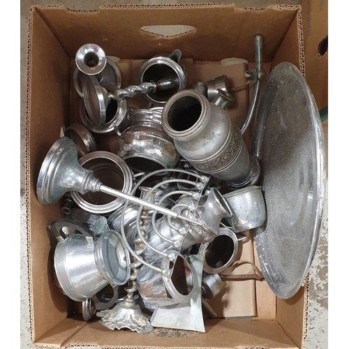 9 - A box of silver plated ware including vases.