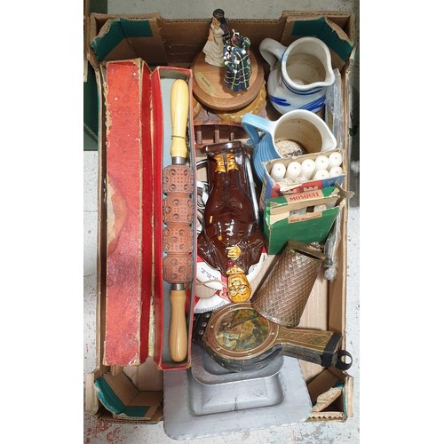 55 - A box including a copper jug. No in house shipping. Please arrange collection or a shipper.