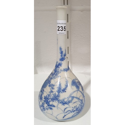 235 - A hand painted Chinese blue and white bud vase, height 7.5