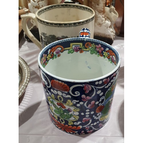 6 - A 19th century Opaque China large mug, hand coloured with oriental scenes, height 4.5