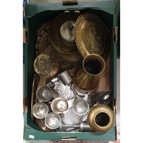 17 - A box of metal ware including six quality goblets.