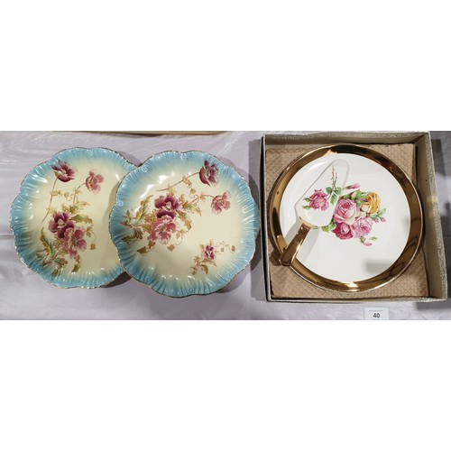 40 - A boxed Royal Winton cake slice and plates and two antique 