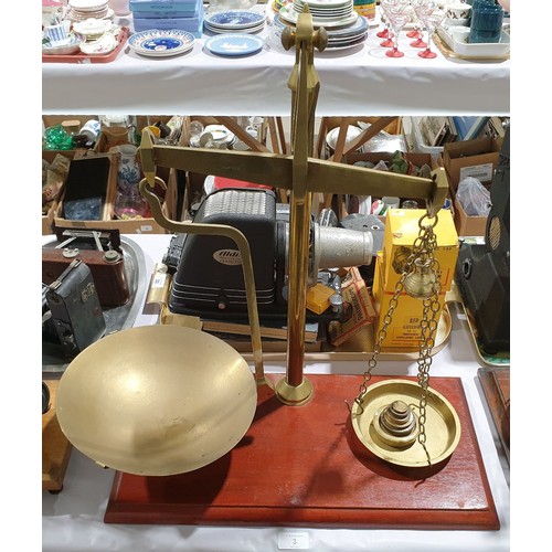 3 - A vintage set of brass scales with weights, width 20